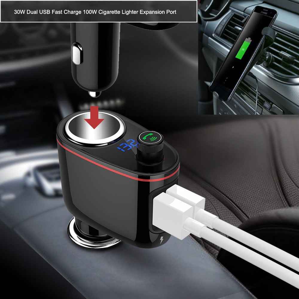 LOHEE S-06 Bluetooth-compatible Car Charger FM Transmitter Dual USB Fast Car Charger Adapter with Cigarette Lighter Port Support U-disk for iPhone Android