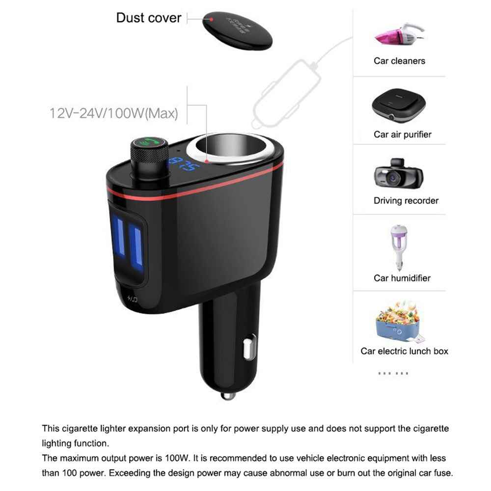 LOHEE S-06 Bluetooth-compatible Car Charger FM Transmitter Dual USB Fast Car Charger Adapter with Cigarette Lighter Port Support U-disk for iPhone Android