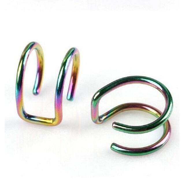 3 PCS Punk Rock Ear Clip Hollow Out U Shape Earrings Nose clip (Colorful)