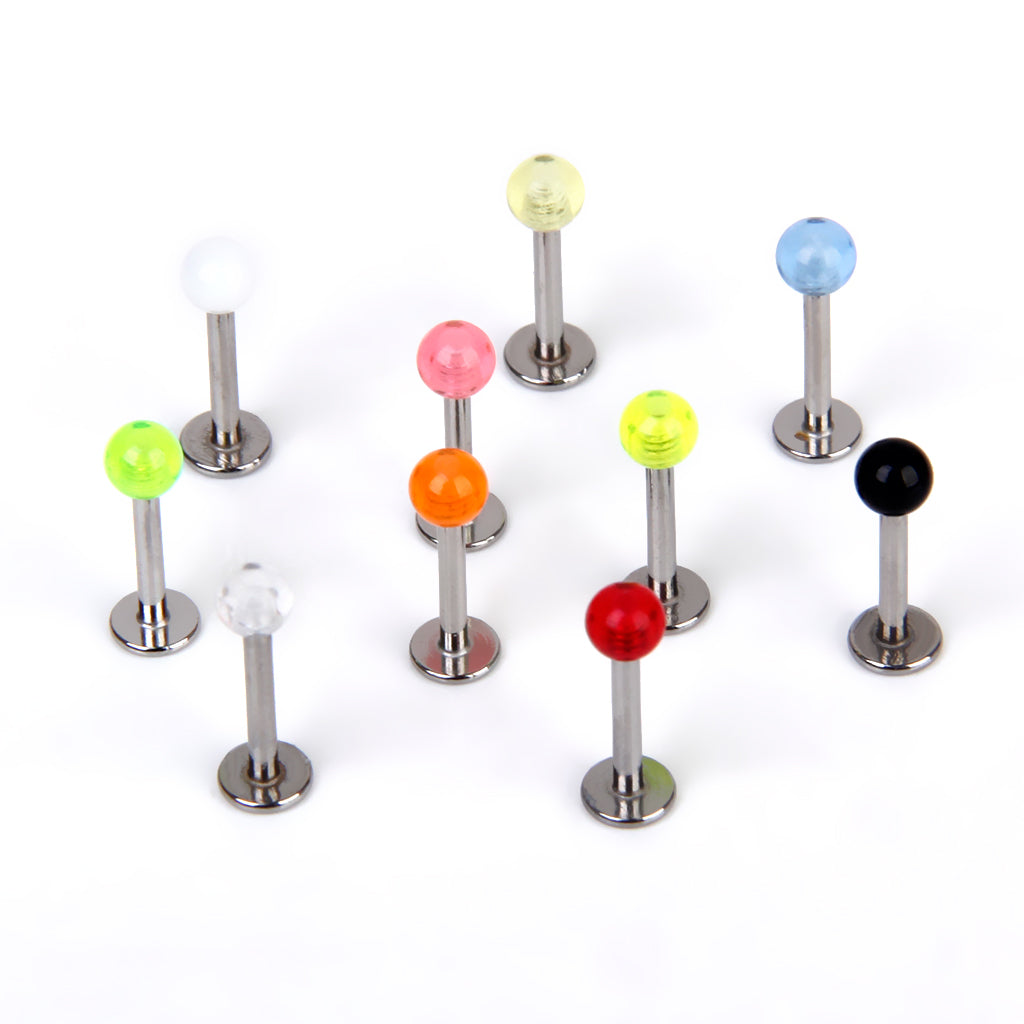 10x Labret Stainless Steel Body Jewelry Stud Lip Ring - Color Assorted