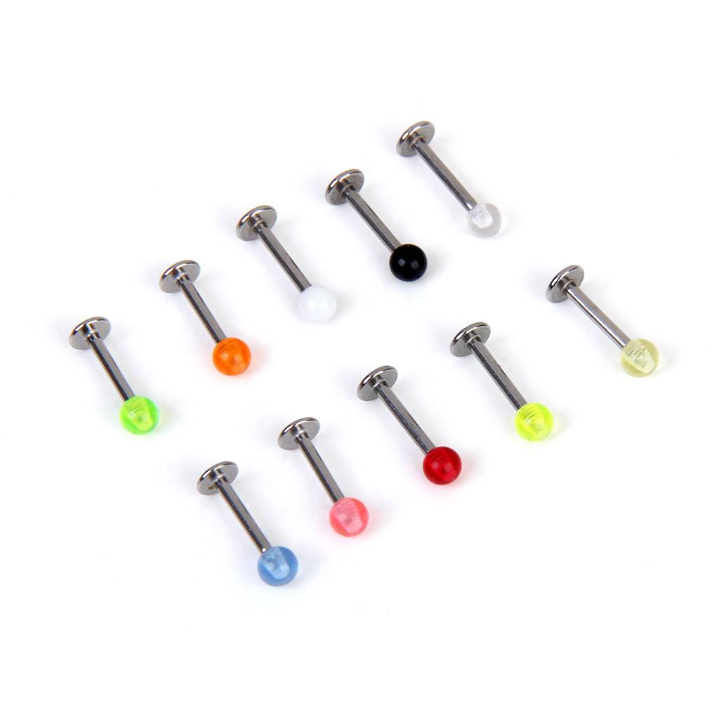 10x Labret Stainless Steel Body Jewelry Stud Lip Ring - Color Assorted