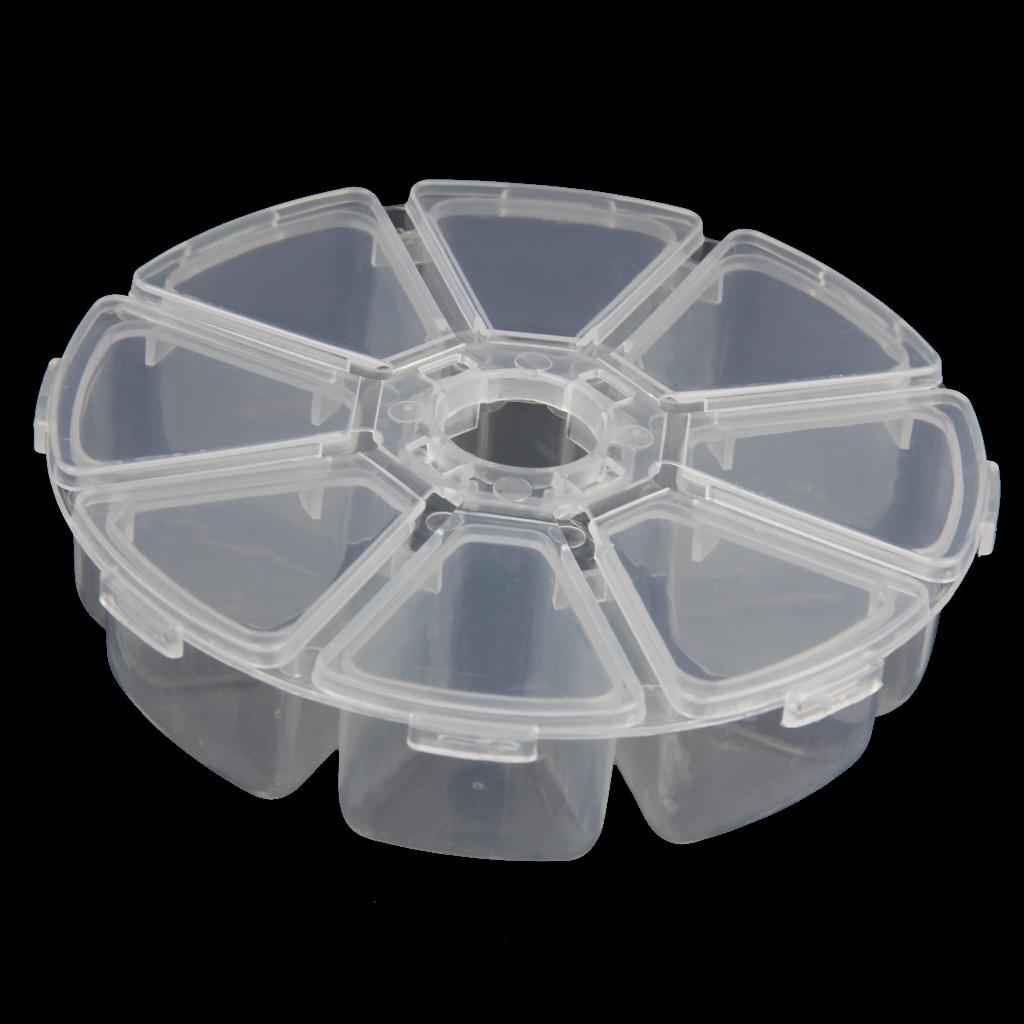 Fixed Round Compartment Plastic Storage Box Jewelry Nail Container 8 Slots