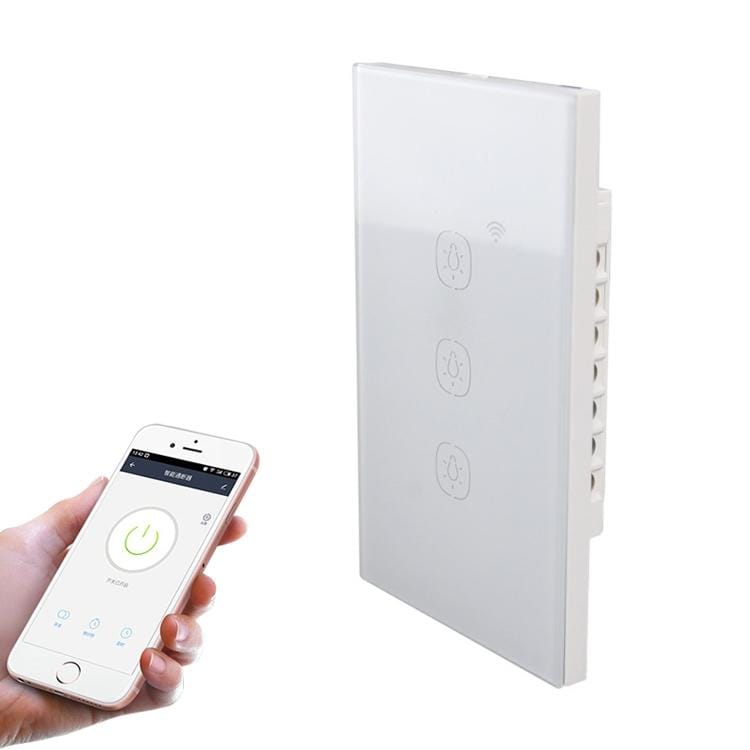 2.4G 3 Buttons Smart Light Wall Switch, Support Alexa / Google Home Voice Control, US Plug
