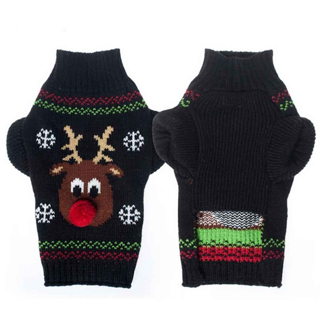 Fashionable Christmas Red Nose Reindeer Pattern Turtleneck Sweater Clothes For Pet Dogs Winter Clothing Apparel Outfit Supplies Size XXS