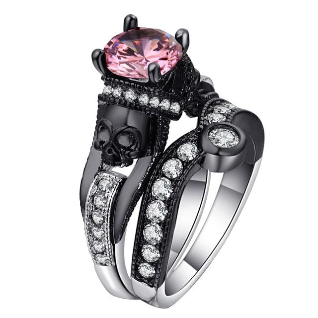 2 PCS Skull Ring Punk Style Fashion Jewelry, Ring Size:12 (Pink F-B)