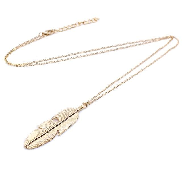 Simple Classic pendant Necklace Feather Necklace Long Sweater Chain Jewelry choker Necklace for Women (Gold)