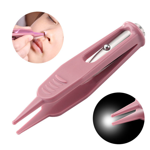 LED Light Ear/Navel/Nose Cleaning Clip Tweezers Booger Forceps