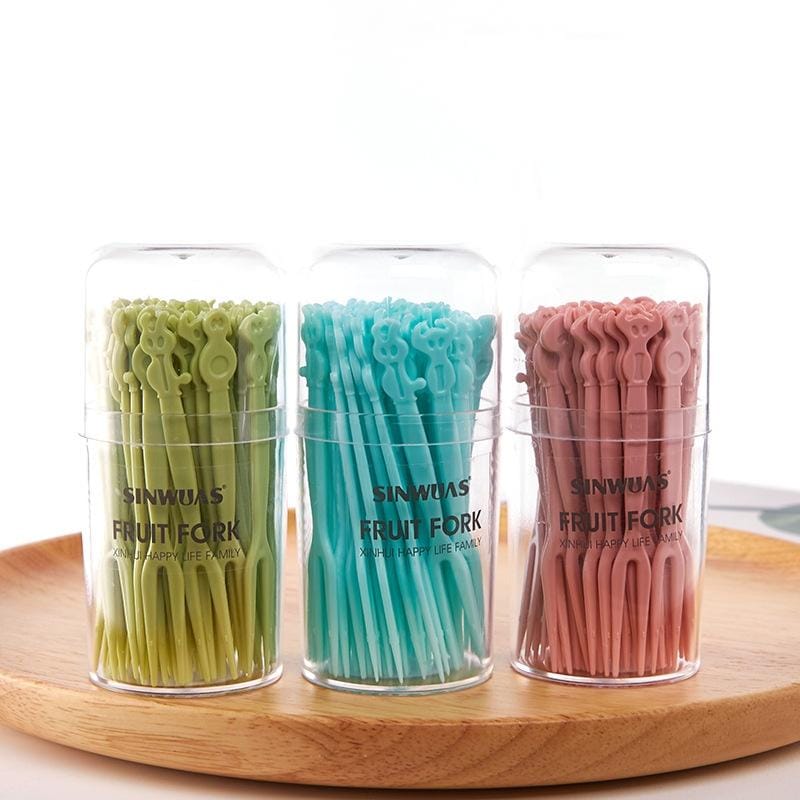 5 Boxes Fruit Fork Set Household Dessert Fruit Toothpicks Disposable Plastic Cake Fork (Green)