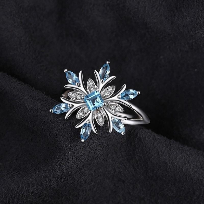 Fashion 925 Sterling Silver Snowflake Flower Blue Topaz Ring Jewelry Women, Ring Size:7