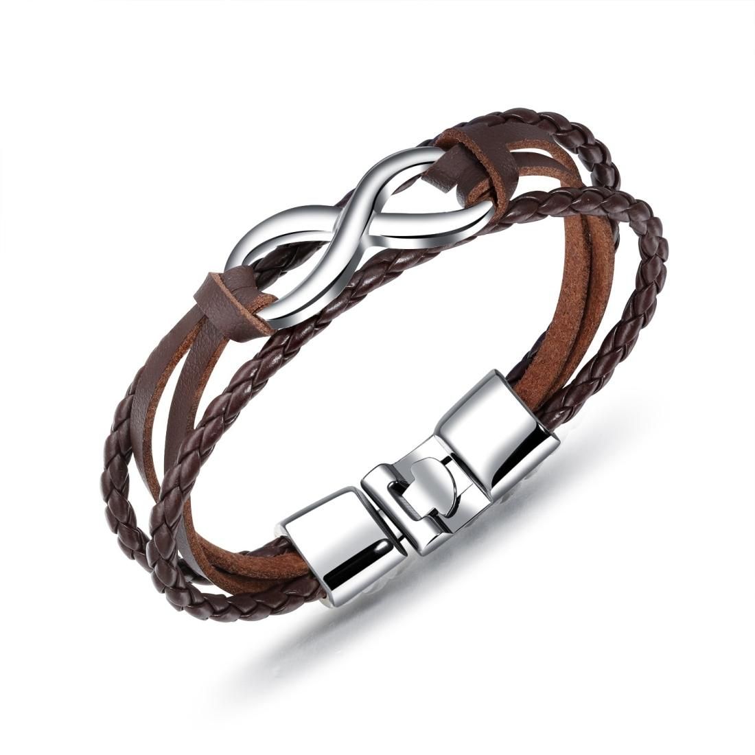 OPK Multilayer Weave Eternal 8-type Leather Bracelet for Men (Brown Steel)