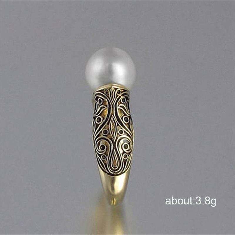 Women Retro Style Inlaid Delicate Synthetic Pearl Ring Jewelry (9)