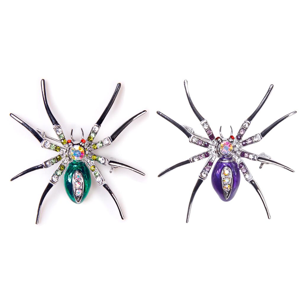 2pcs Rhinestone Spider Clip Pin Brooch Fancy Cosplay Halloween Party Jewelry