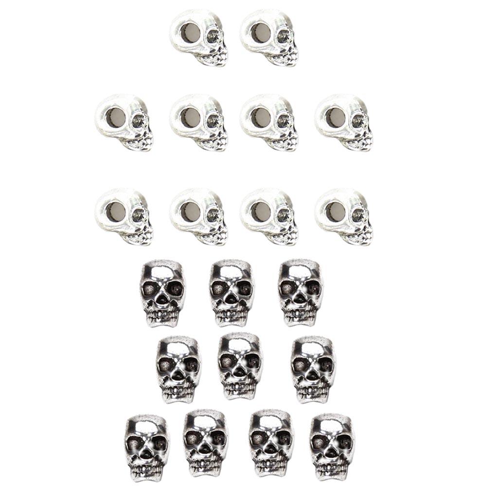20pcs Mini Antique Silver Skull Charm Loose Spacer Beads Jewelry Diy Finding