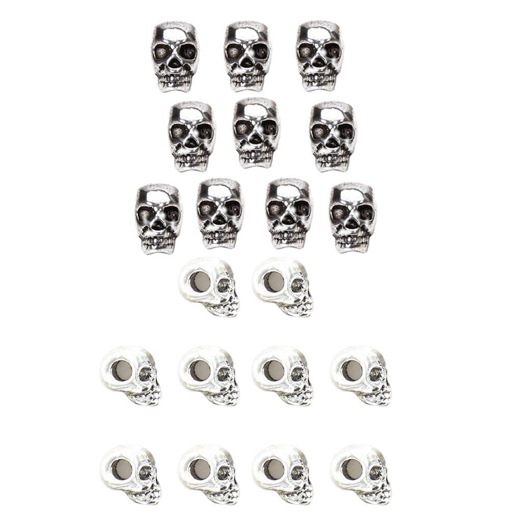 20pcs Mini Antique Silver Skull Charm Loose Spacer Beads Jewelry Diy Finding