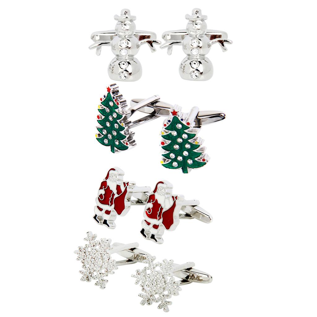 8pcs Men Suit Cufflinks Cuff Links Xmas Tree Snowman Snowflake Santa Claus