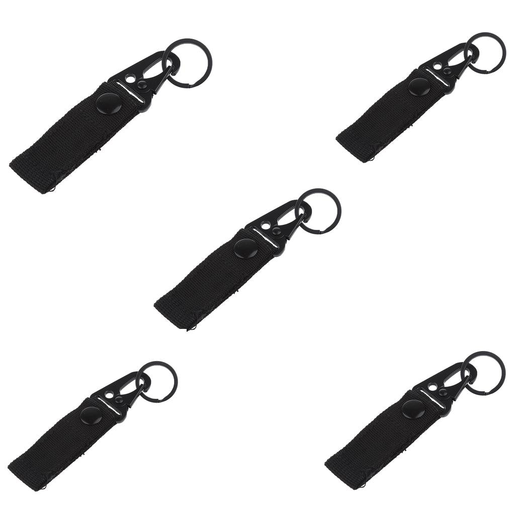 5pcs Sports Nylon Belt Metal Carabiner Hook Key Webbing Buckle Clip Black