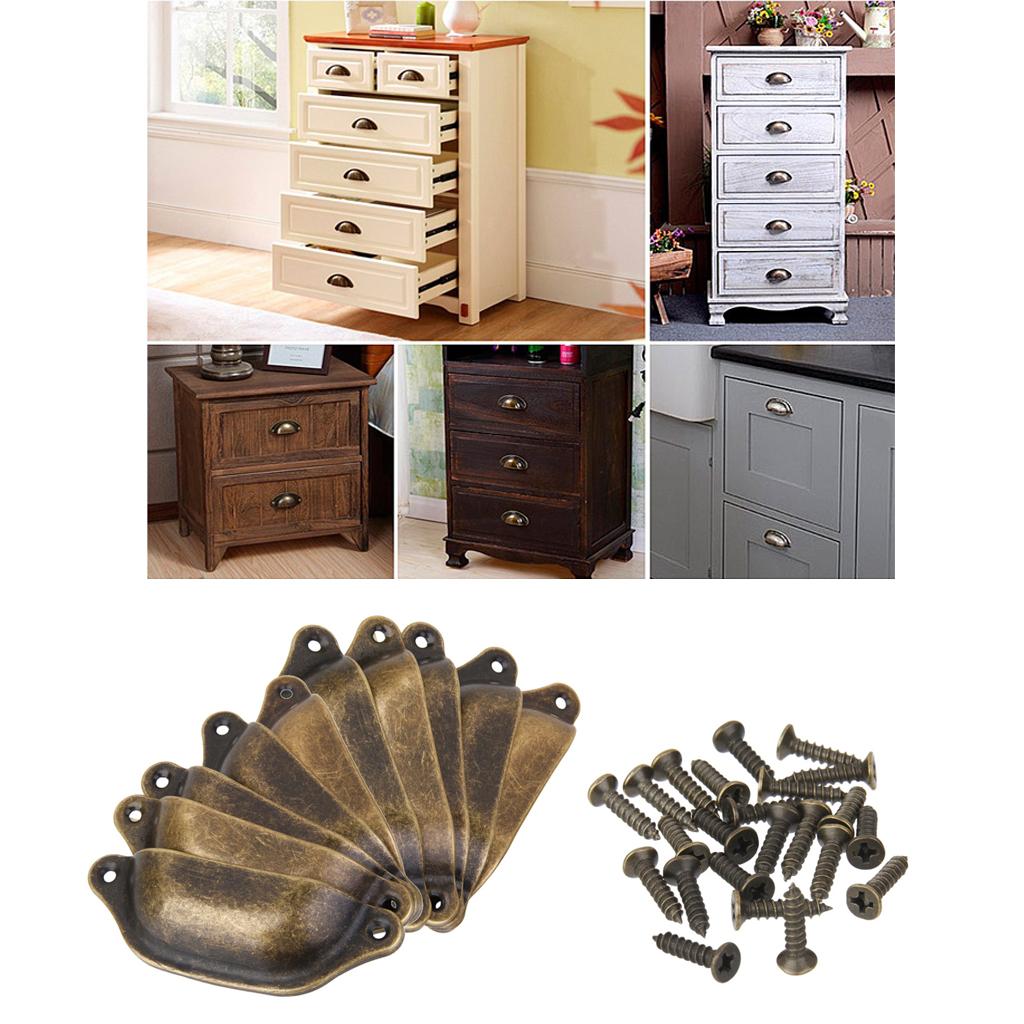 50Pcs Antique Brass Door Cabinet Knob Wardrobe Drawer Shell Pull Handle