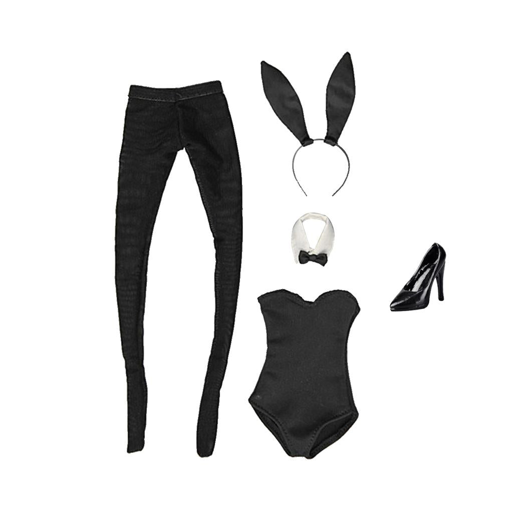 1/6 Bunny Girl Black Lingerie Set + High Heels for 12 Female Figure"