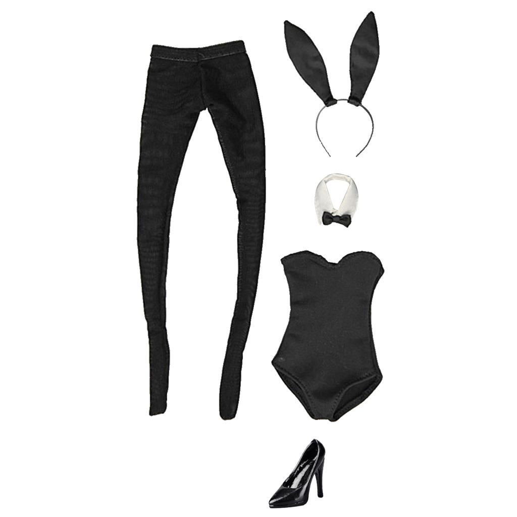 1/6 Bunny Girl Black Lingerie Set + High Heels for 12 Female Figure"