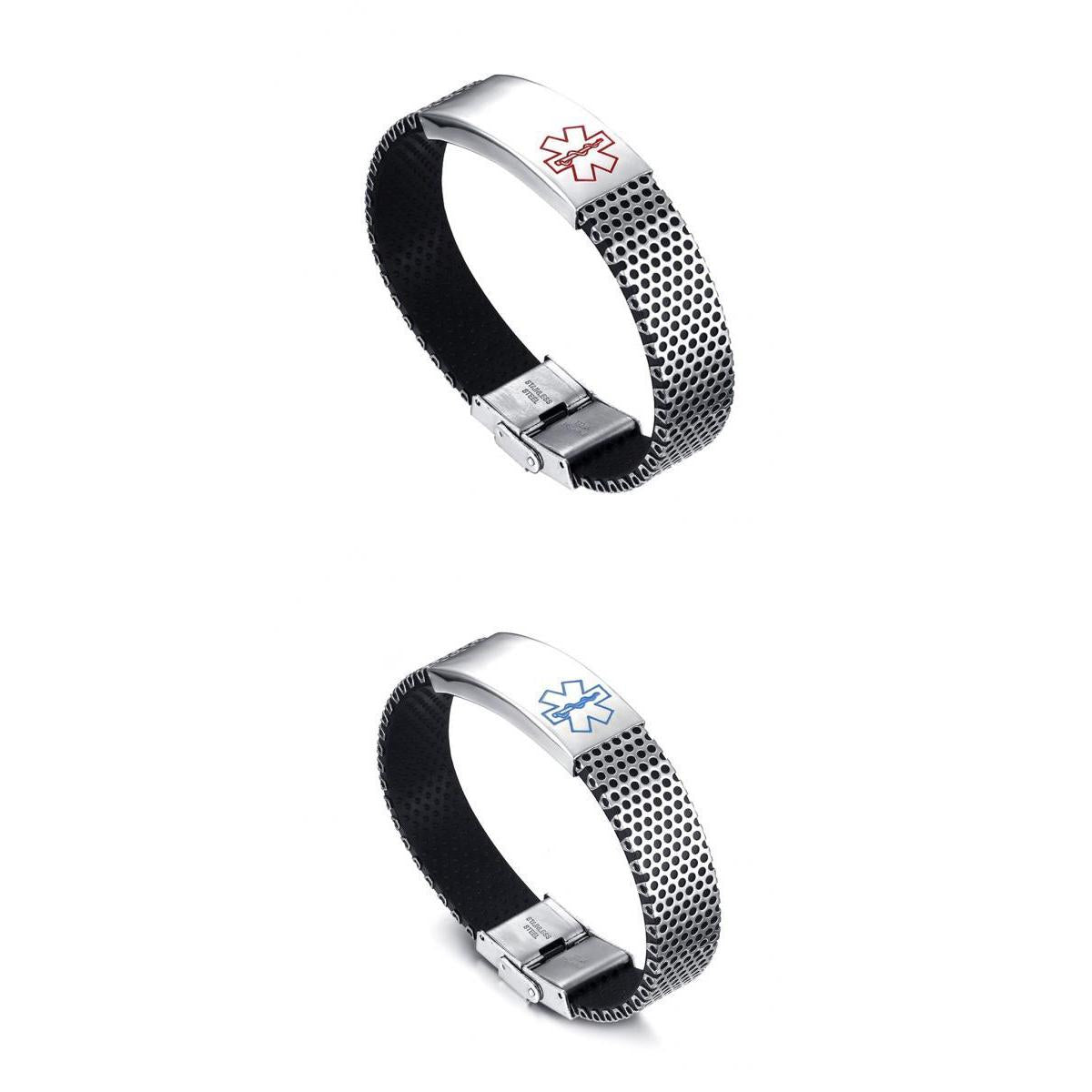 2pcs Alert ID Bracelet Emergency Silver Stainless Steel Bracelet