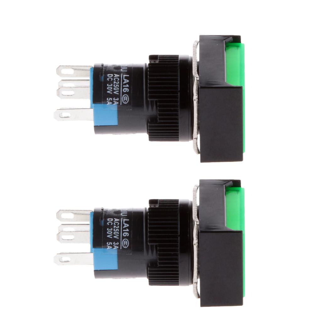 2x DC 12V Momentary Self Reset Square Push Button Switch LED Light Green