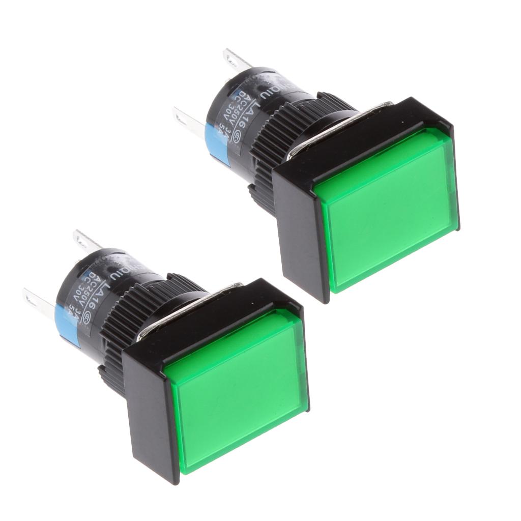 2x DC 12V Momentary Self Reset Square Push Button Switch LED Light Green
