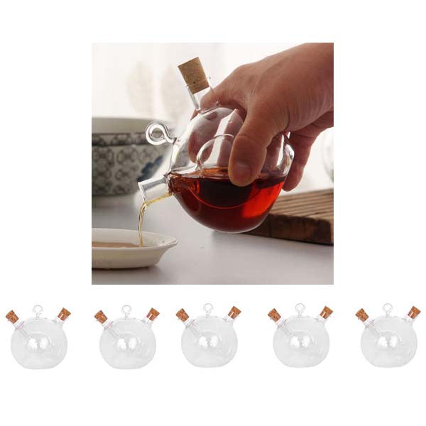 5x 2-Outlet Glass Olive Oil Jar Vinegar Bottle Pot Kitchen Sauce Dispenser
