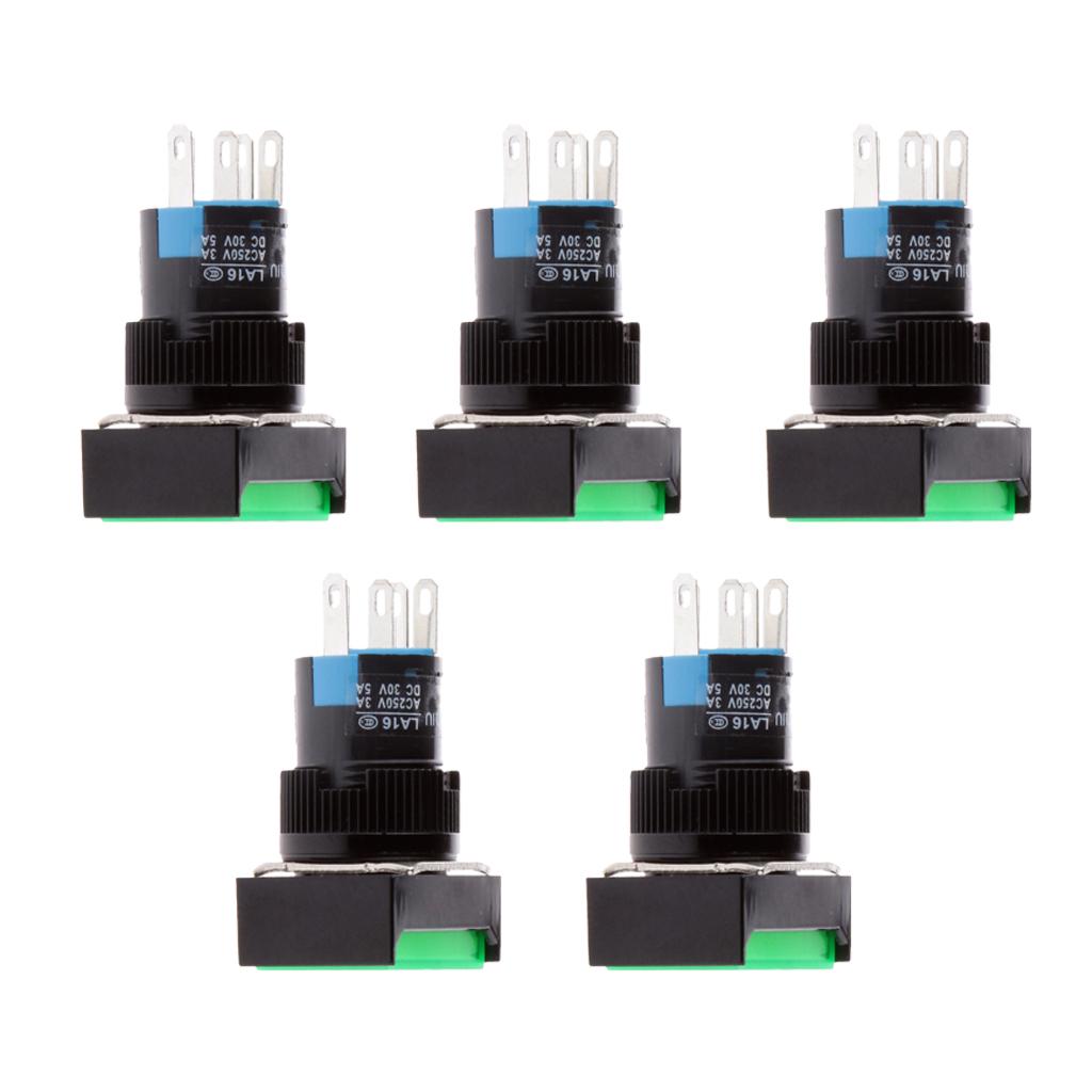 5 pcs DC 12V Momentary Self Reset Square Push Button Switch LED Light Green