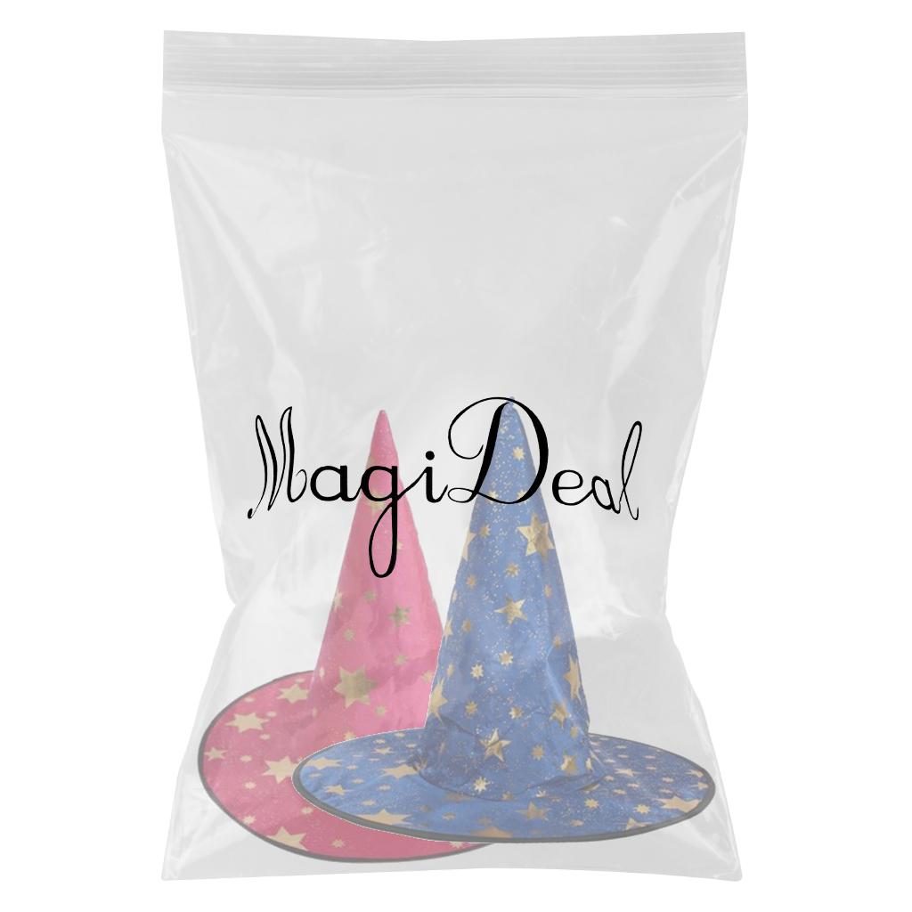 2/set Kids Wizard Witch Hat Gold Stars Printed Halloween Costume Fancy Dress