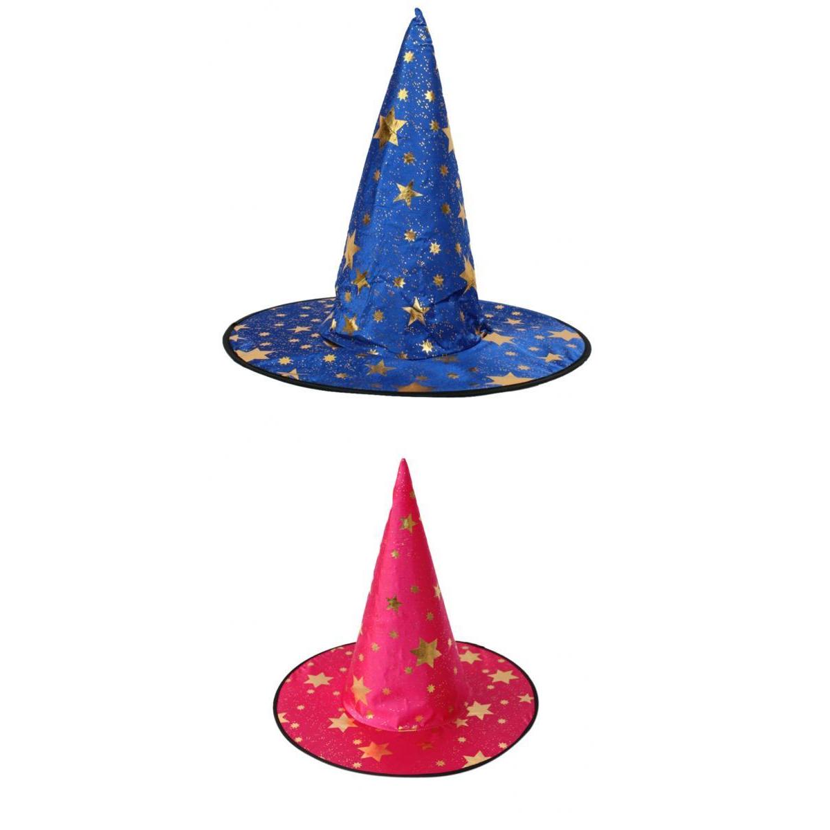 2/set Kids Wizard Witch Hat Gold Stars Printed Halloween Costume Fancy Dress