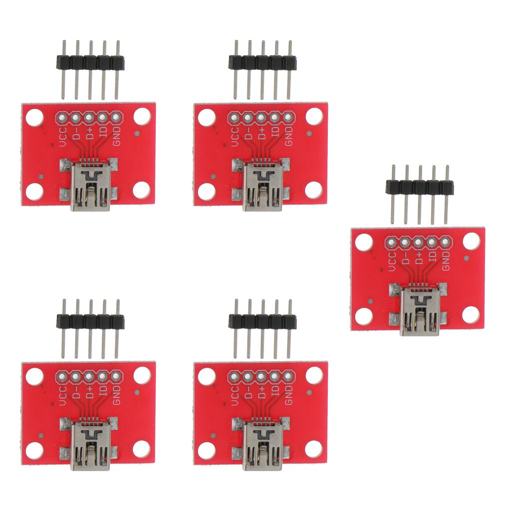 5 Pieces USB Mini-B Female Breakout Board Power Charging Converter Module