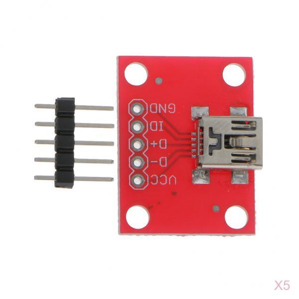 5 Pieces USB Mini-B Female Breakout Board Power Charging Converter Module