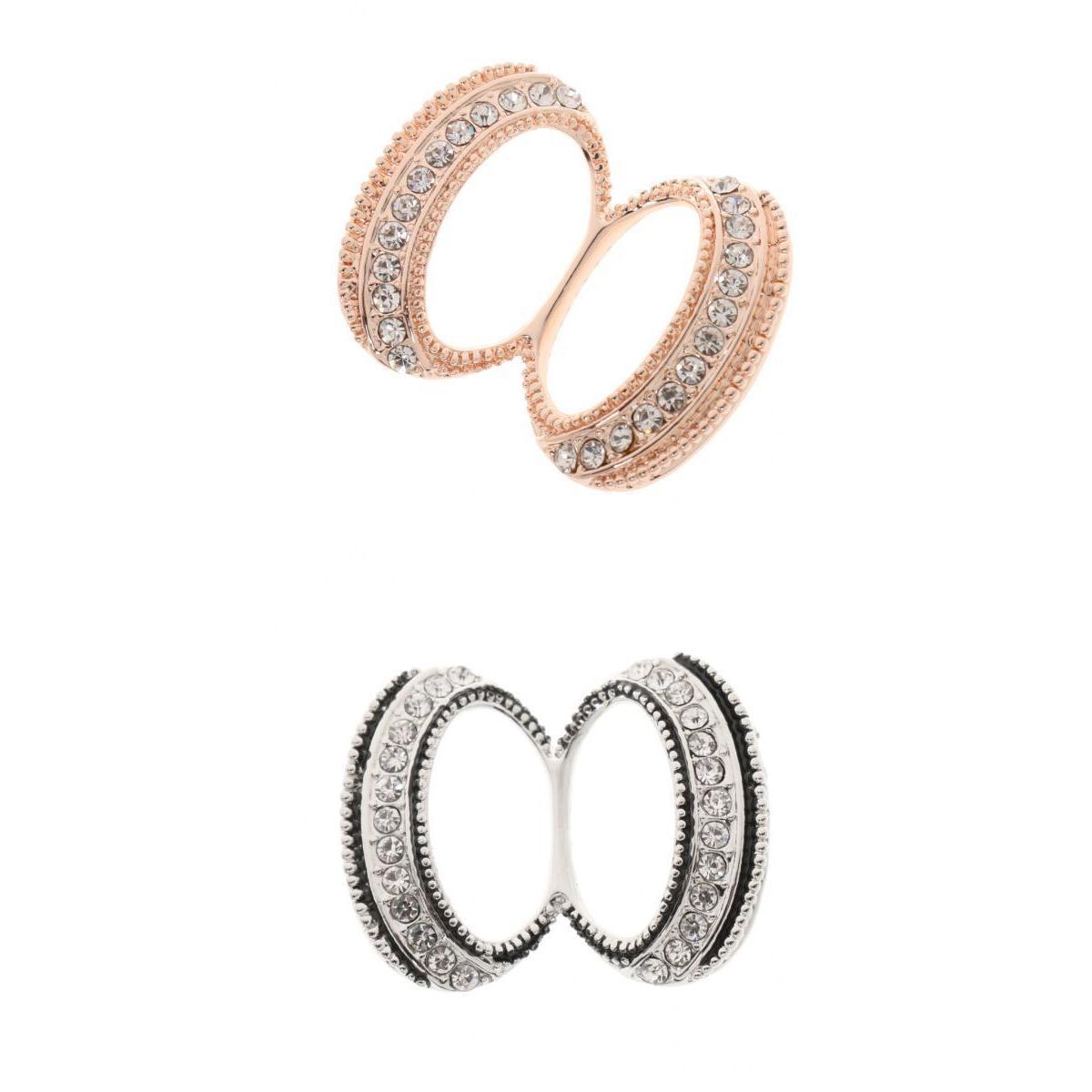 2pcs Crystal Oval Scarf Ring Elegant Simple Design Metal Scarf Jewelry Gift