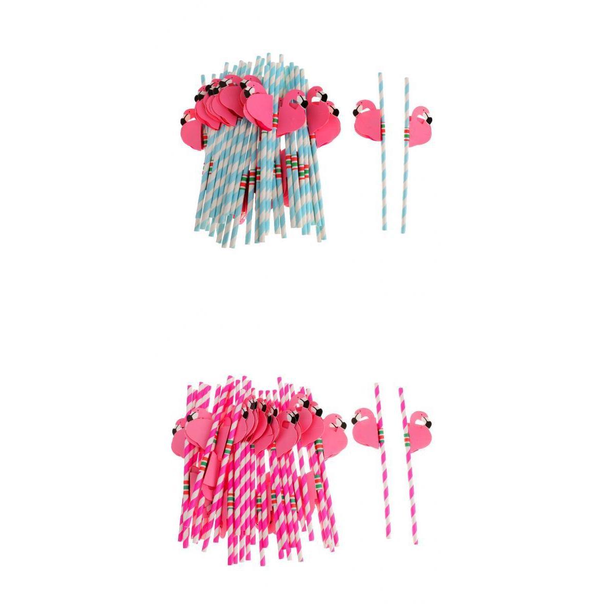 50 Pieces Flamingo Striped Straws Luau Tropical Beach Party Table Decoration