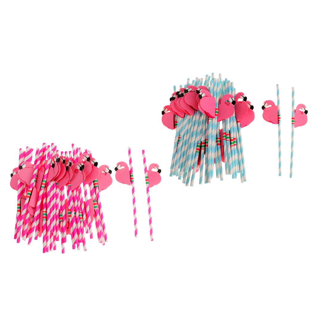 50 Pieces Flamingo Striped Straws Luau Tropical Beach Party Table Decoration