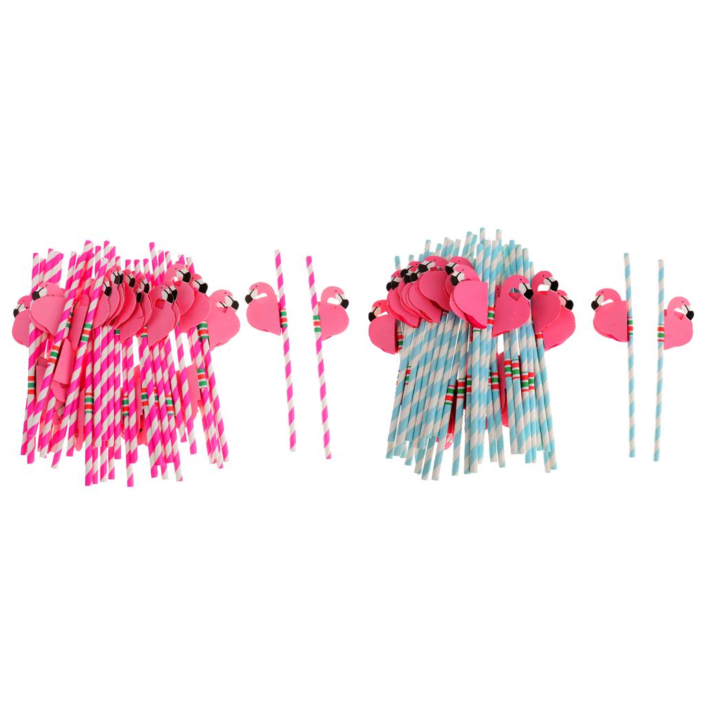 50 Pieces Flamingo Striped Straws Luau Tropical Beach Party Table Decoration