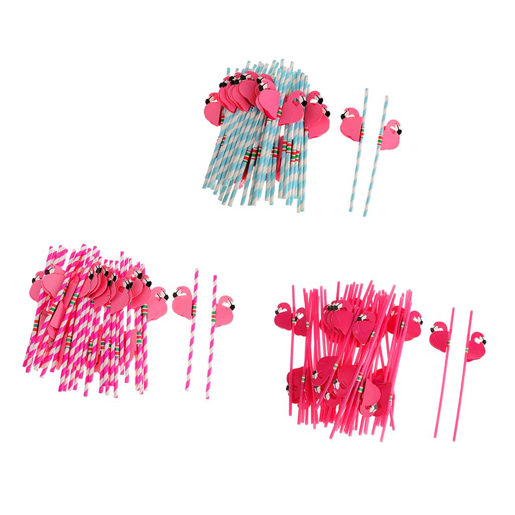 75pcs Flamingo Striped Straws Luau Tropical Beach Party Barware Table Decor