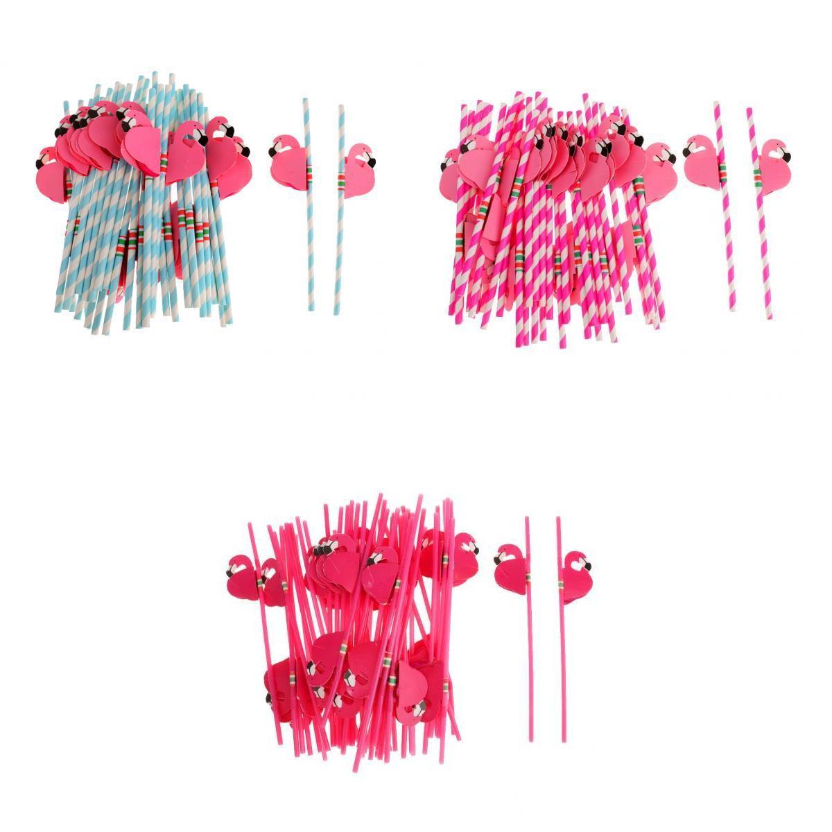 75pcs Flamingo Striped Straws Luau Tropical Beach Party Barware Table Decor