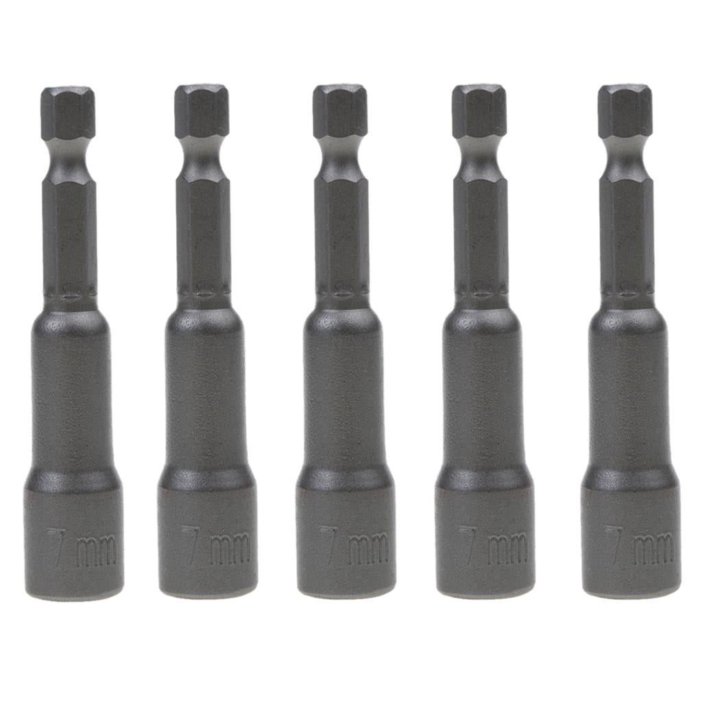 5x 7mm Socket Magnetic Nut Driver Set Adapter Drill Bit 1/4'' Hex Shank Tool