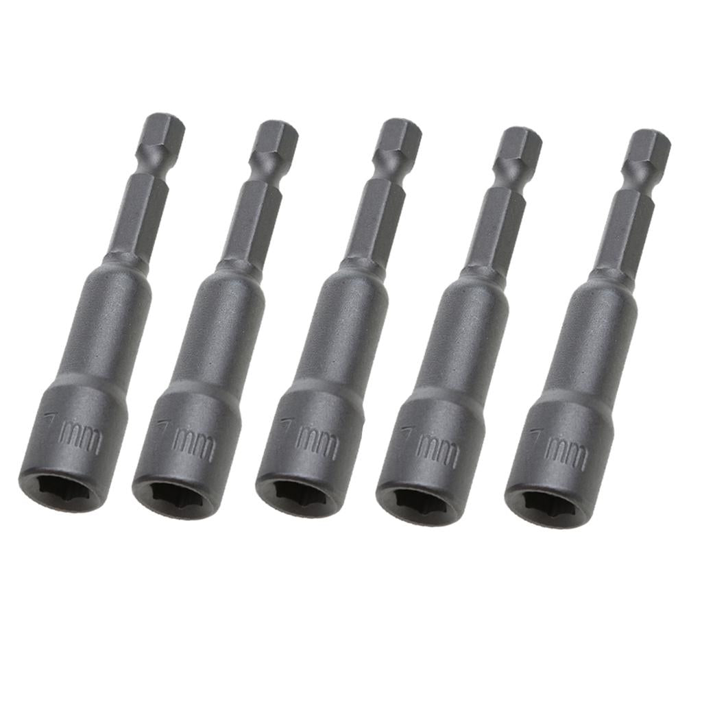 5x 7mm Socket Magnetic Nut Driver Set Adapter Drill Bit 1/4'' Hex Shank Tool