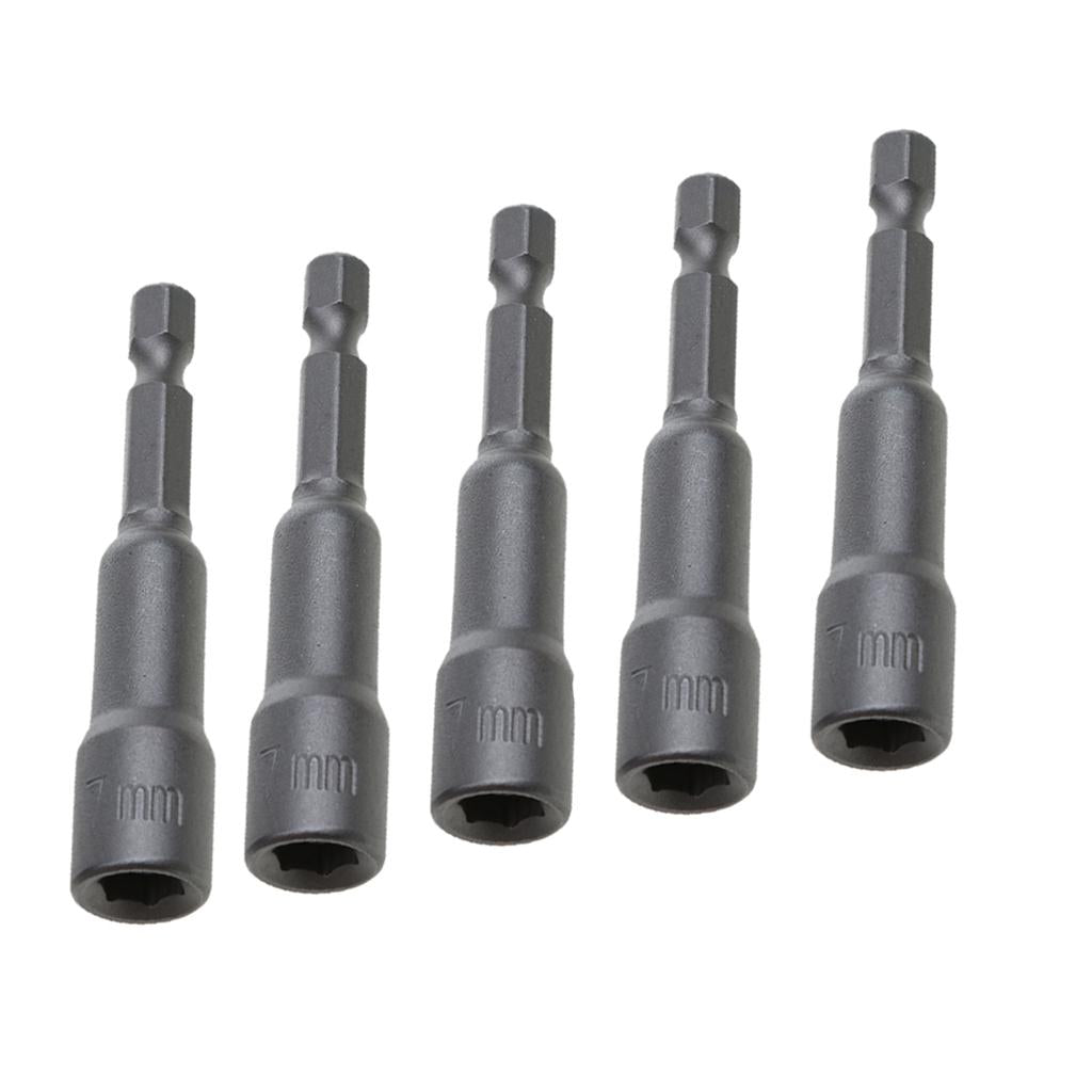5x 7mm Socket Magnetic Nut Driver Set Adapter Drill Bit 1/4'' Hex Shank Tool