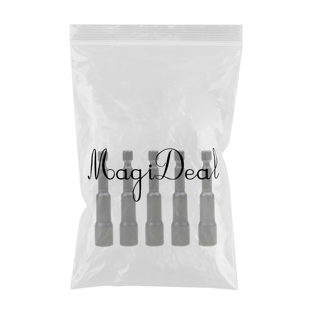 5x 7mm Socket Magnetic Nut Driver Set Adapter Drill Bit 1/4'' Hex Shank Tool