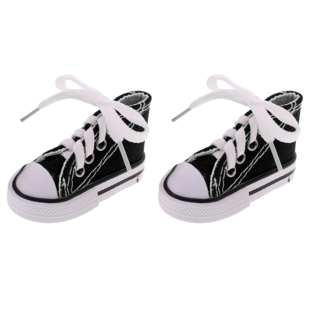 2 Pair Lace Up High Top Canvas Shoes for 1/4 BJD Dolls Accessory Black