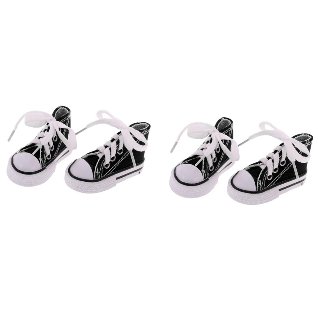 2 Pair Lace Up High Top Canvas Shoes for 1/4 BJD Dolls Accessory Black
