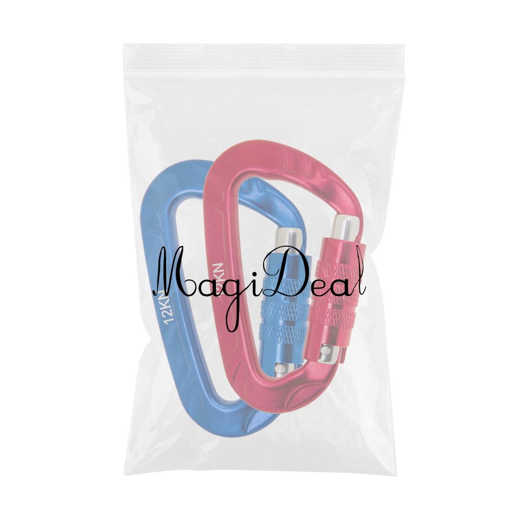 2 Pieces 12KN D Shape Twist Auto Locking Carabiner Spring Snap Hook Keychain
