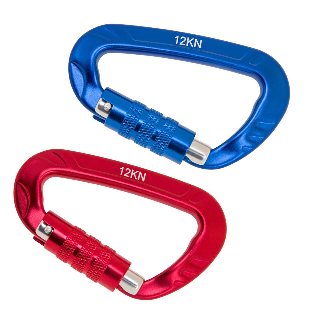 2 Pieces 12KN D Shape Twist Auto Locking Carabiner Spring Snap Hook Keychain