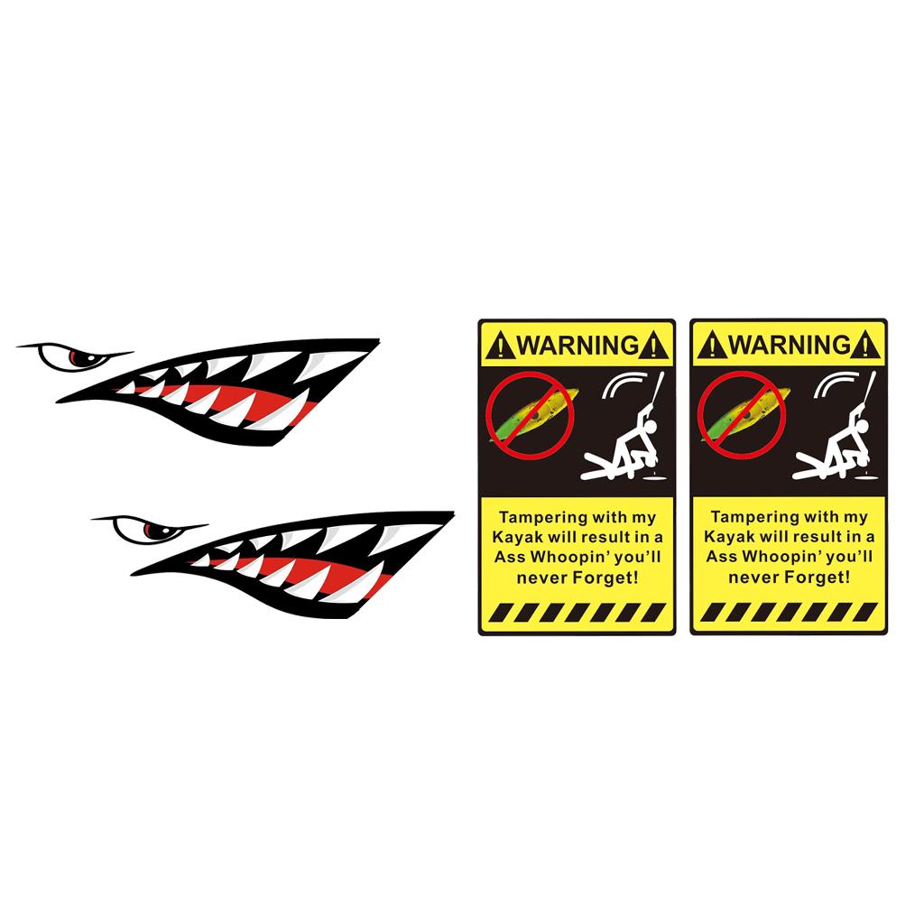 2 Pieces Shark Teeth Mouth Decal Stickers + 2 Pieces Warning Decals Stickers