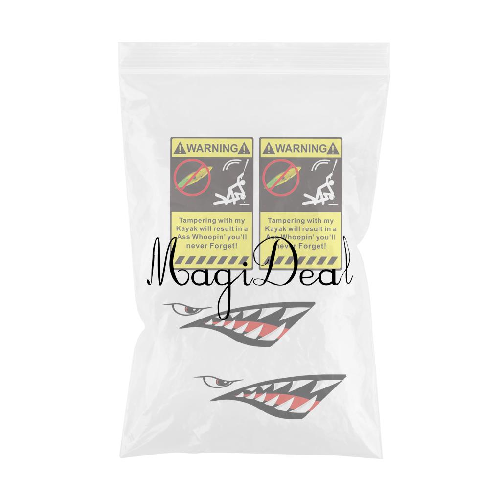 2 Pieces Shark Teeth Mouth Decal Stickers + 2 Pieces Warning Decals Stickers