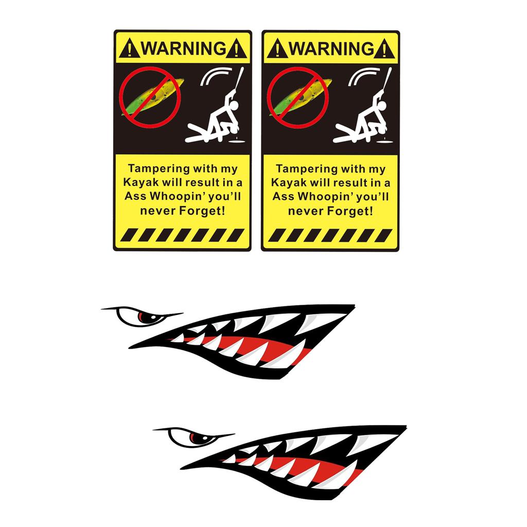 2 Pieces Shark Teeth Mouth Decal Stickers + 2 Pieces Warning Decals Stickers
