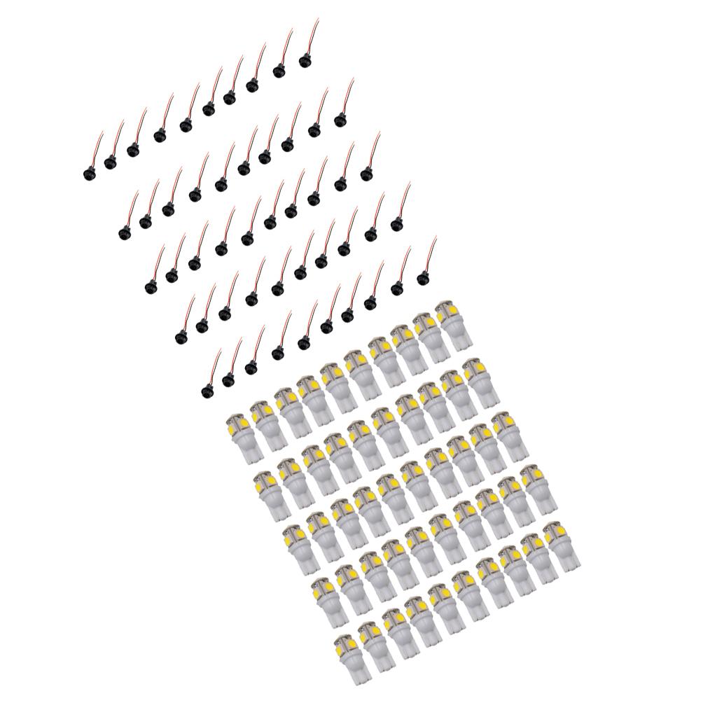 50 Pairs T10 LED Bulbs and Sockets 6000K White Instrument Lamp Indicator